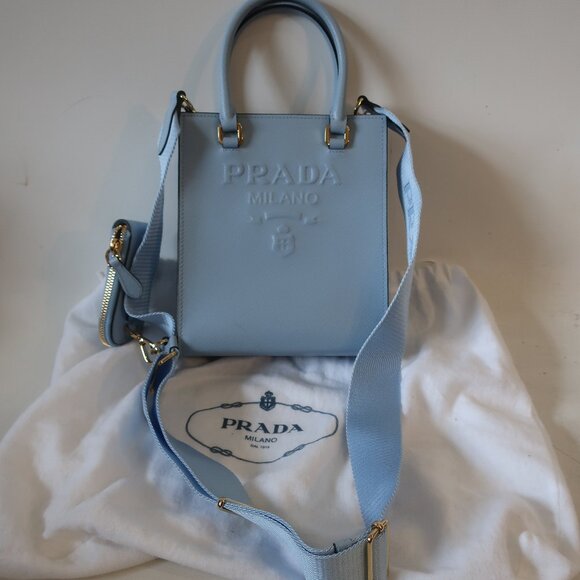 Authentic Prada Celeste Saffiano Lux Logo Embossed Small Crossbody Tote Handbag - Picture 1 of 16